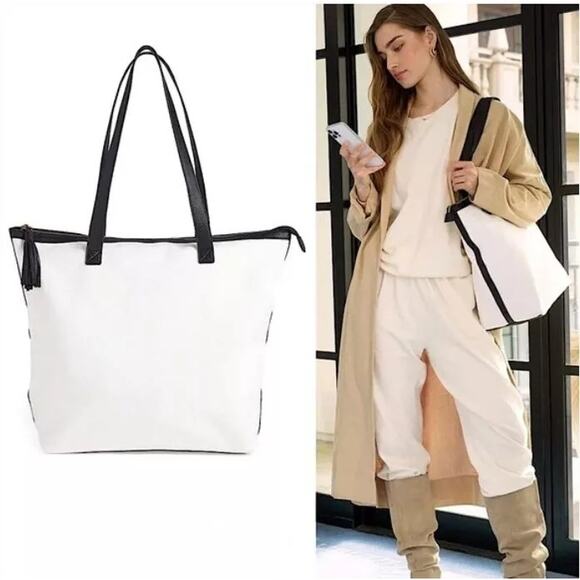 NWT Walter Baker CARLY BAG Classic Canvas and Vegan Leather White Tote NEW - Picture 1 of 5